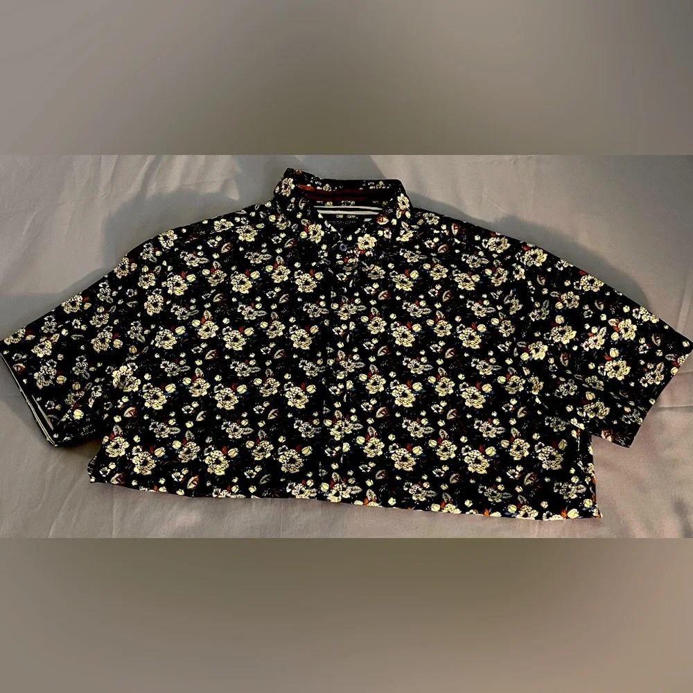 NWOT DENIM & FLOWER Men's Short Sleeve Blue/Floral/Stripe Shirt. Size: Large - Picture 9 of 11